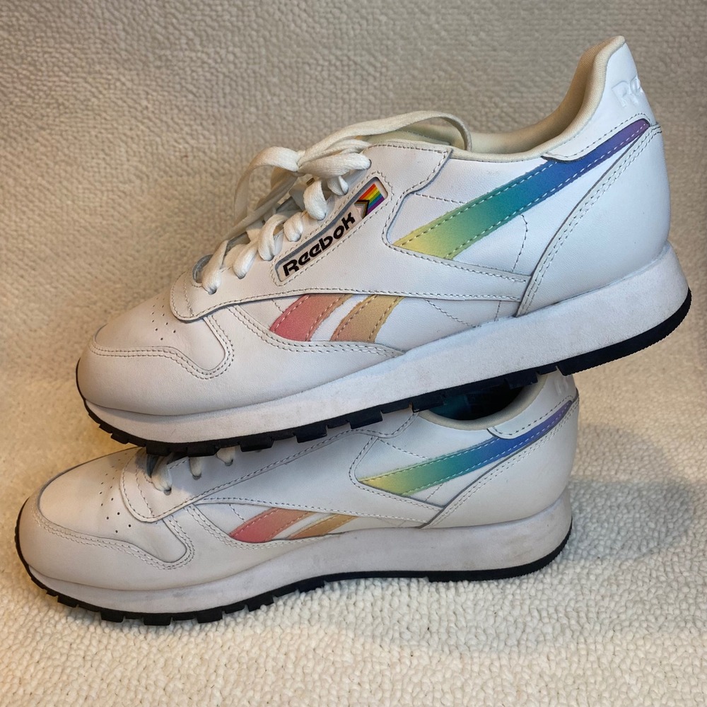 Reebok Classic Leather Pride Rainbow Sneakers Women's White Athletic Shoes 6.5 - Picture 6 of 11